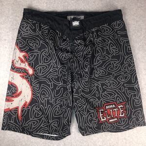 MMA Elite Shorts Mens XL Gray Black Board Skull Wings UFC Boxing Muay Thai Adult